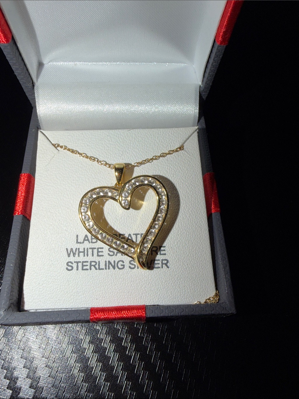 Gold Heart Pendant Necklace With Clear Accent Stones